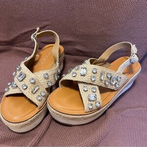 Cooper Key Firefly Jute Jeweled Platform Sandals | Espadrille | 9.5 | ResortWear